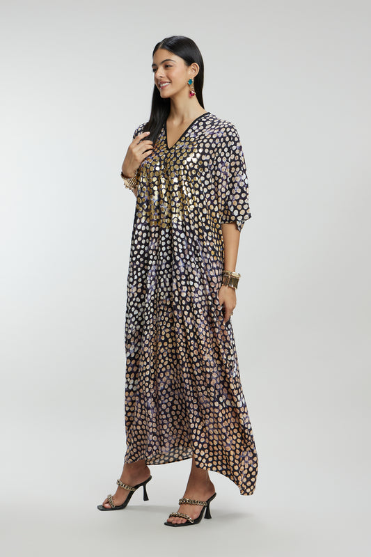 Gold Foil Small Dots Muslin Kaftan