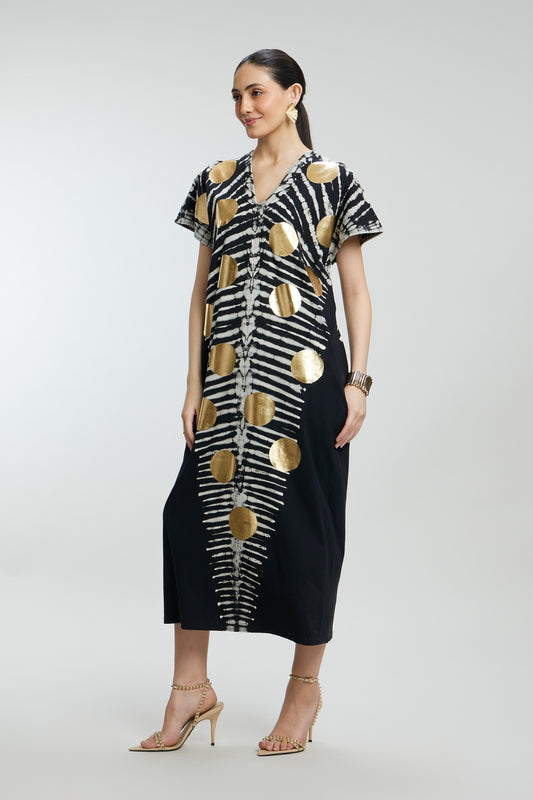Gold Foil Big Dots Muslin Kaftan