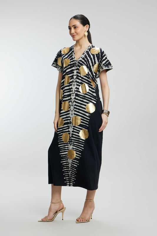 Gold Foil Big Dots Muslin Kaftan