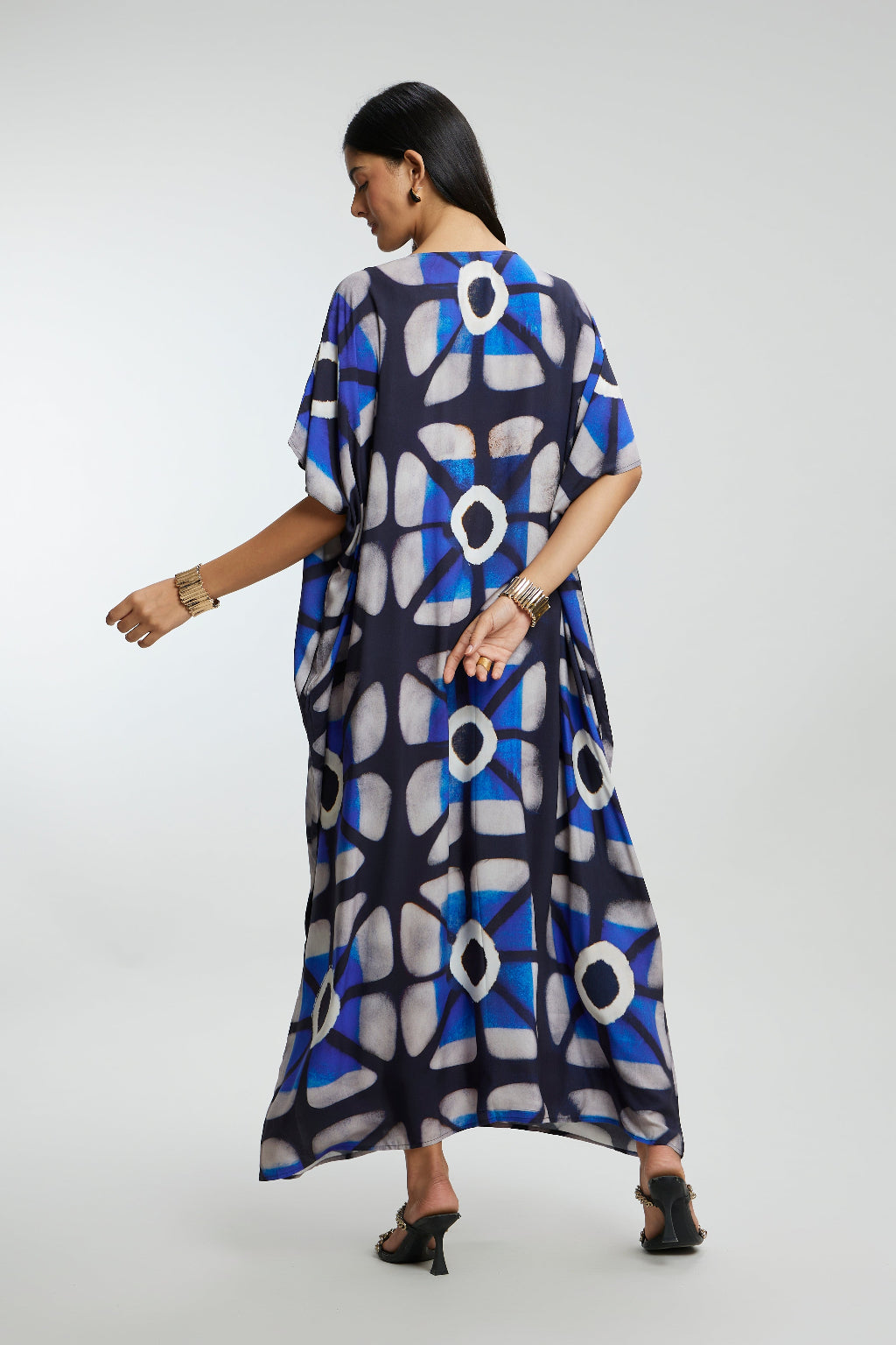 Blue & Gold Foil Big Dots Muslin Kaftan