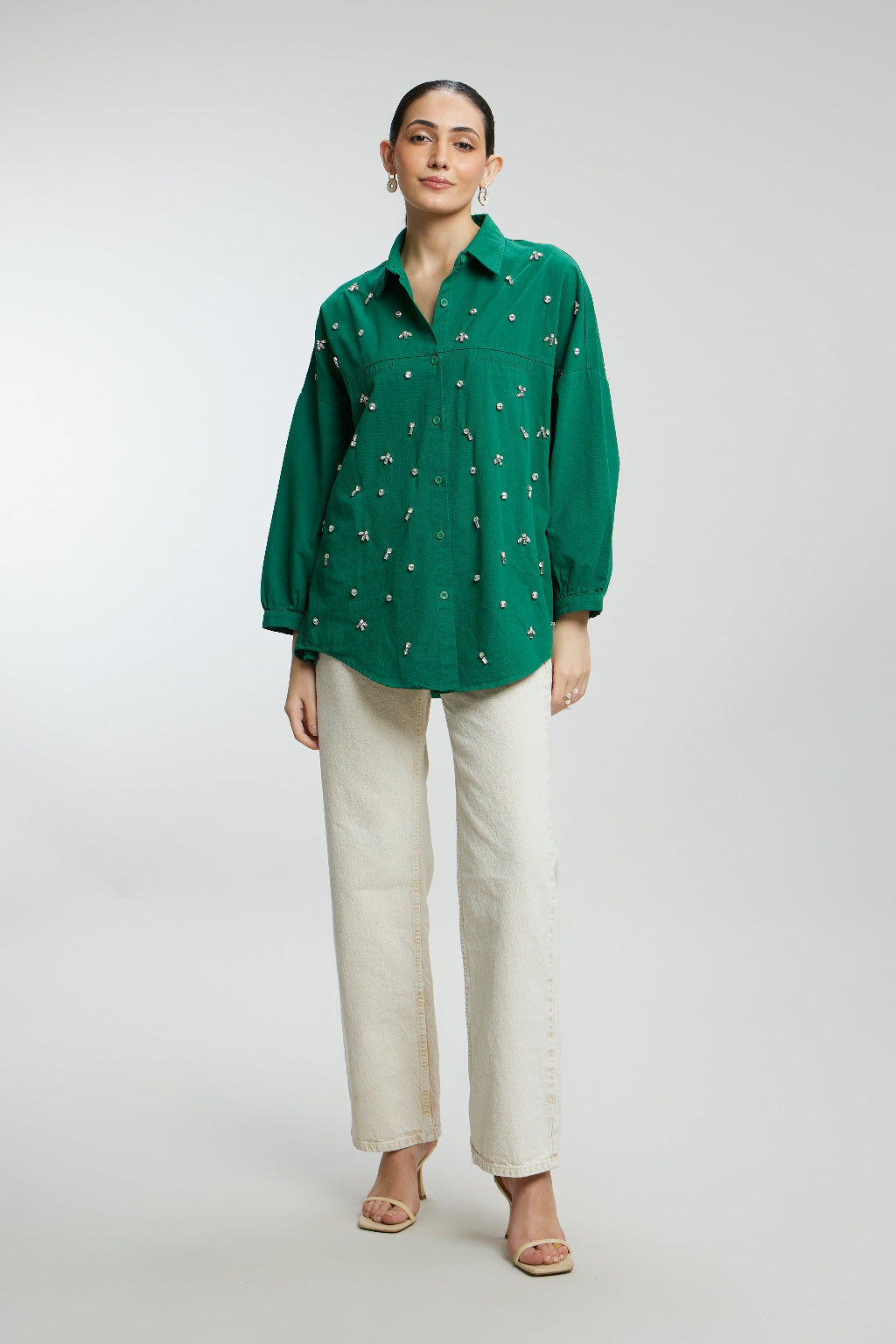 Oversized Stone Work Cotton Shirt