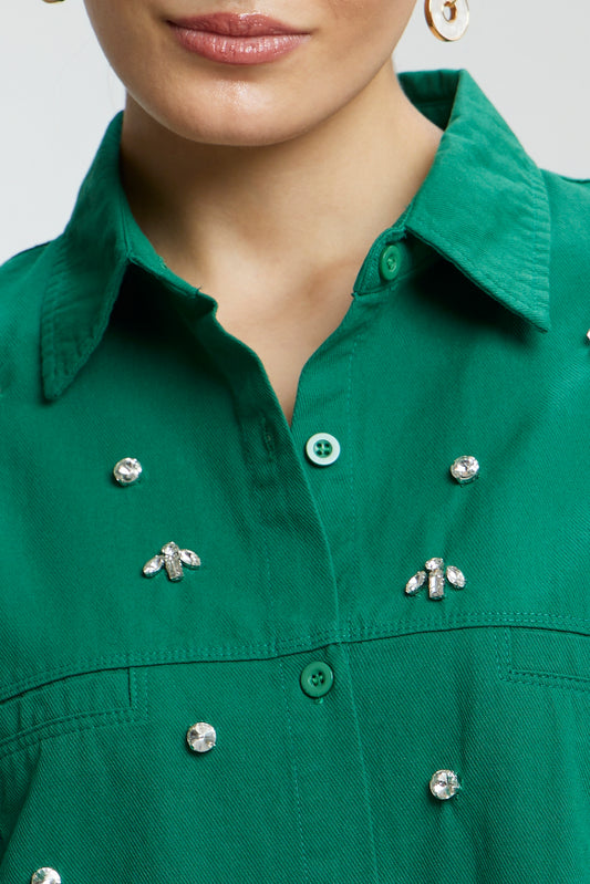 Oversized Stone Work Cotton Shirt