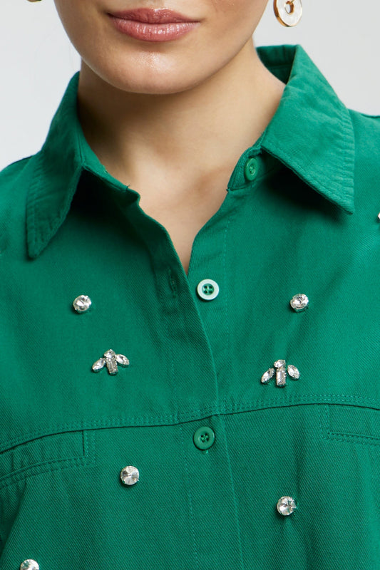 Oversized Stone Work Cotton Shirt