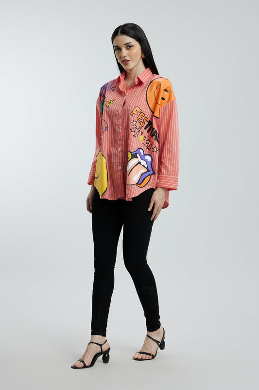 Oversized Orange Fun Shirt