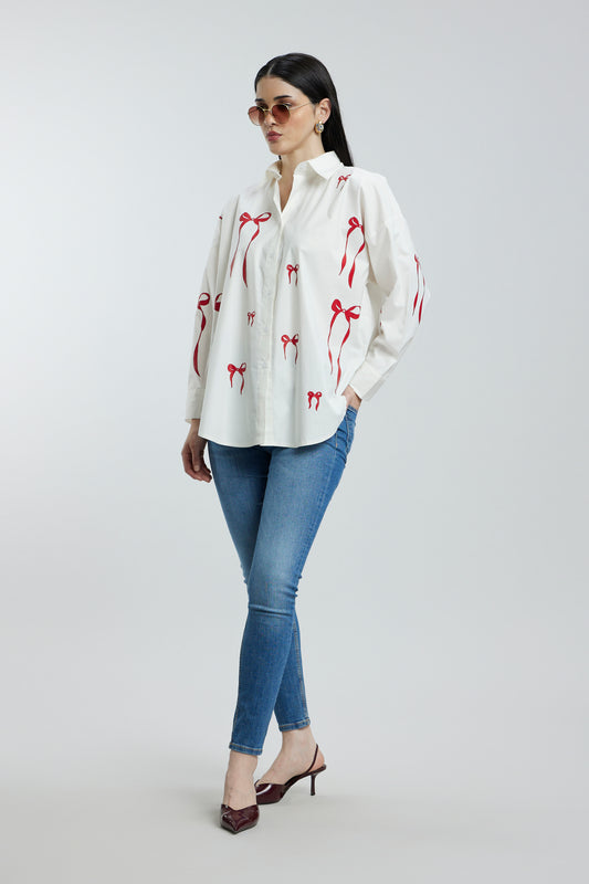 Oversized Red Bow Shirt