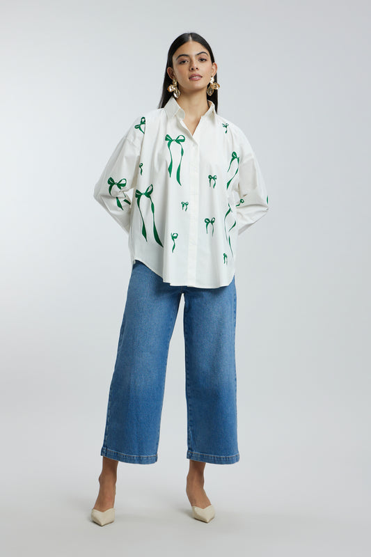 Oversized Green Bow Shirt