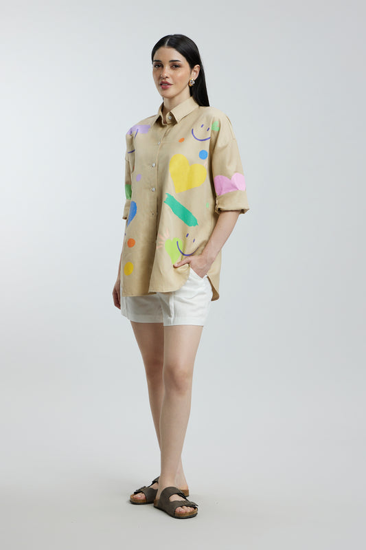 Oversized Beige Heart Shirt