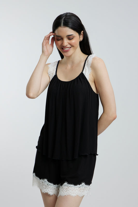 Stretchable paded Lace Nightsuit