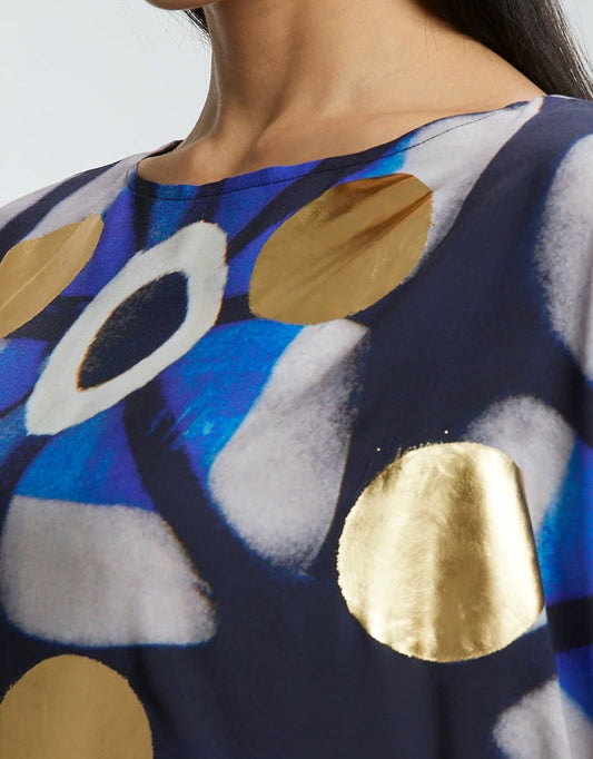 Blue & Gold Foil Big Dots Muslin Kaftan