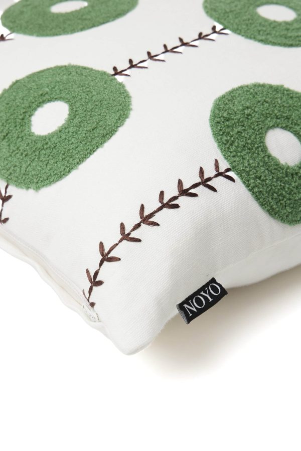 Cotton Cushion cover with green circle embroidery