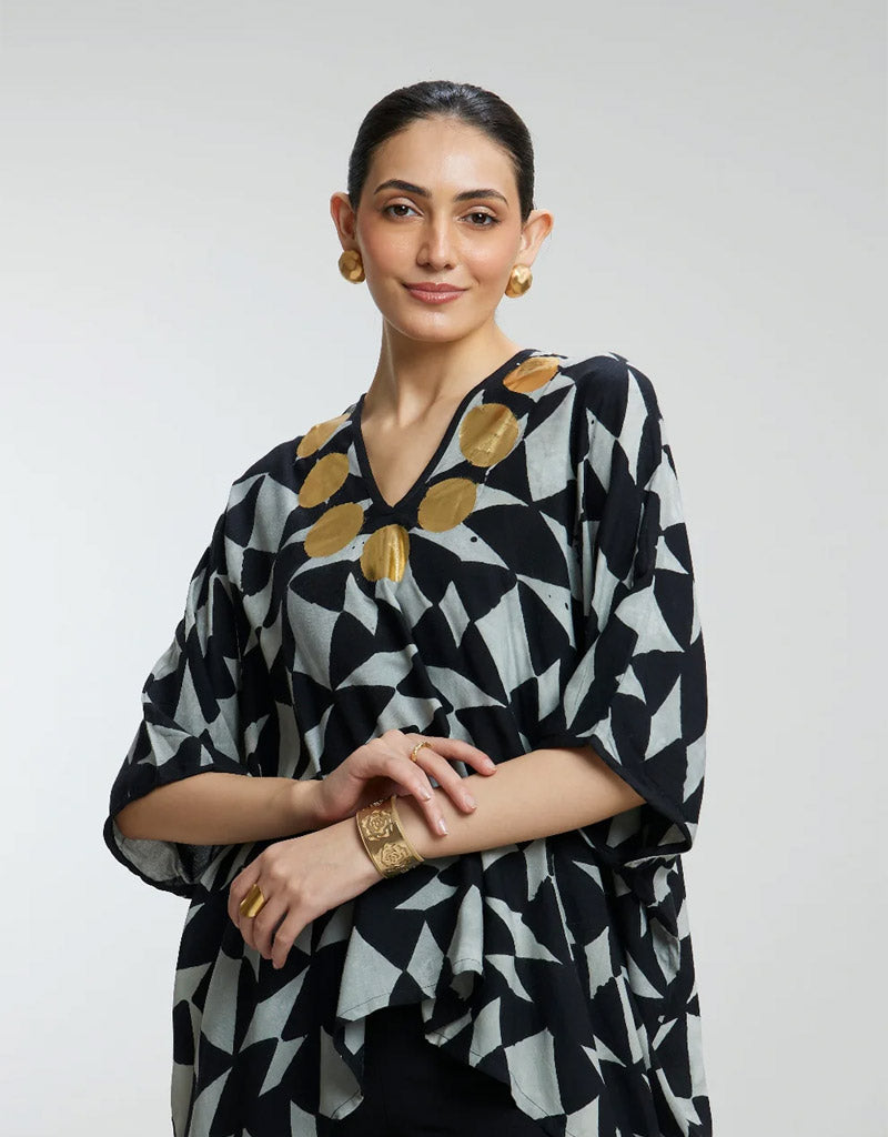 Diamond Pattern Short Muslin Kaftan