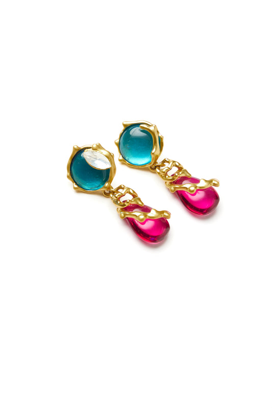Colored stone long earring