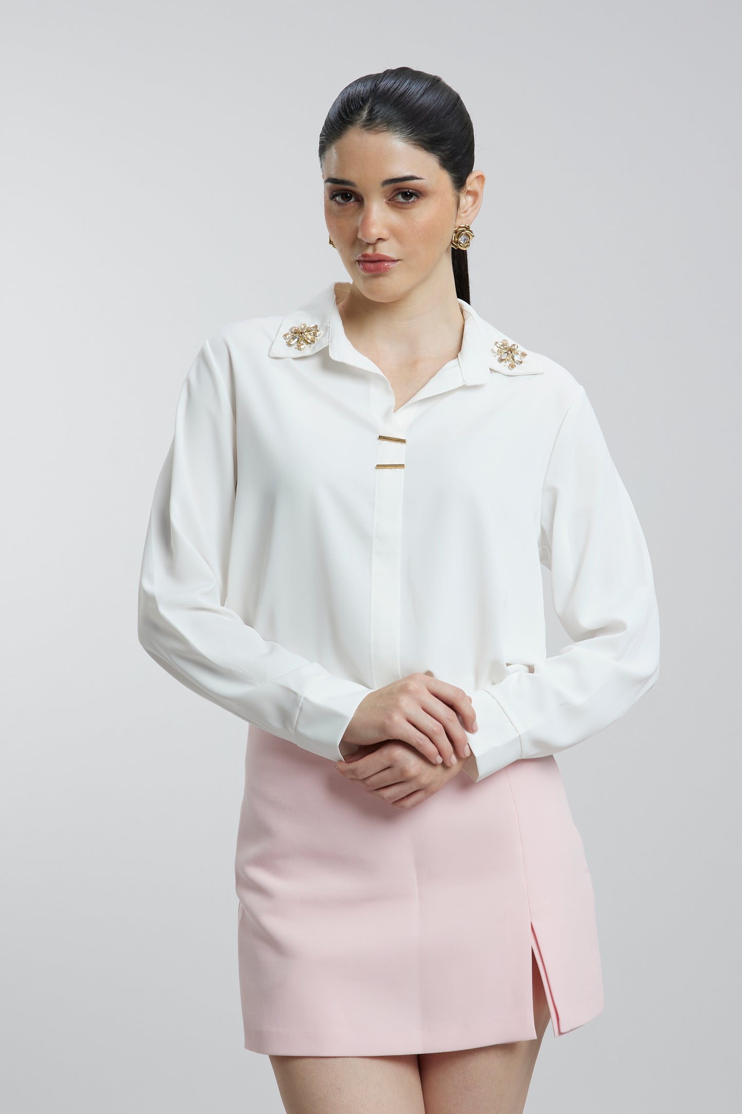 Coloured Embroidered Satin Shirt