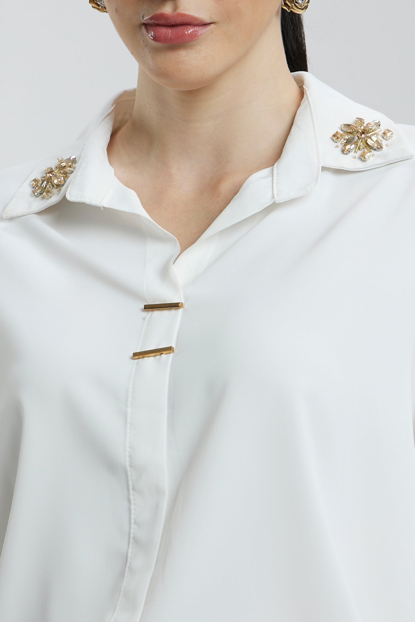 Coloured Embroidered Satin Shirt