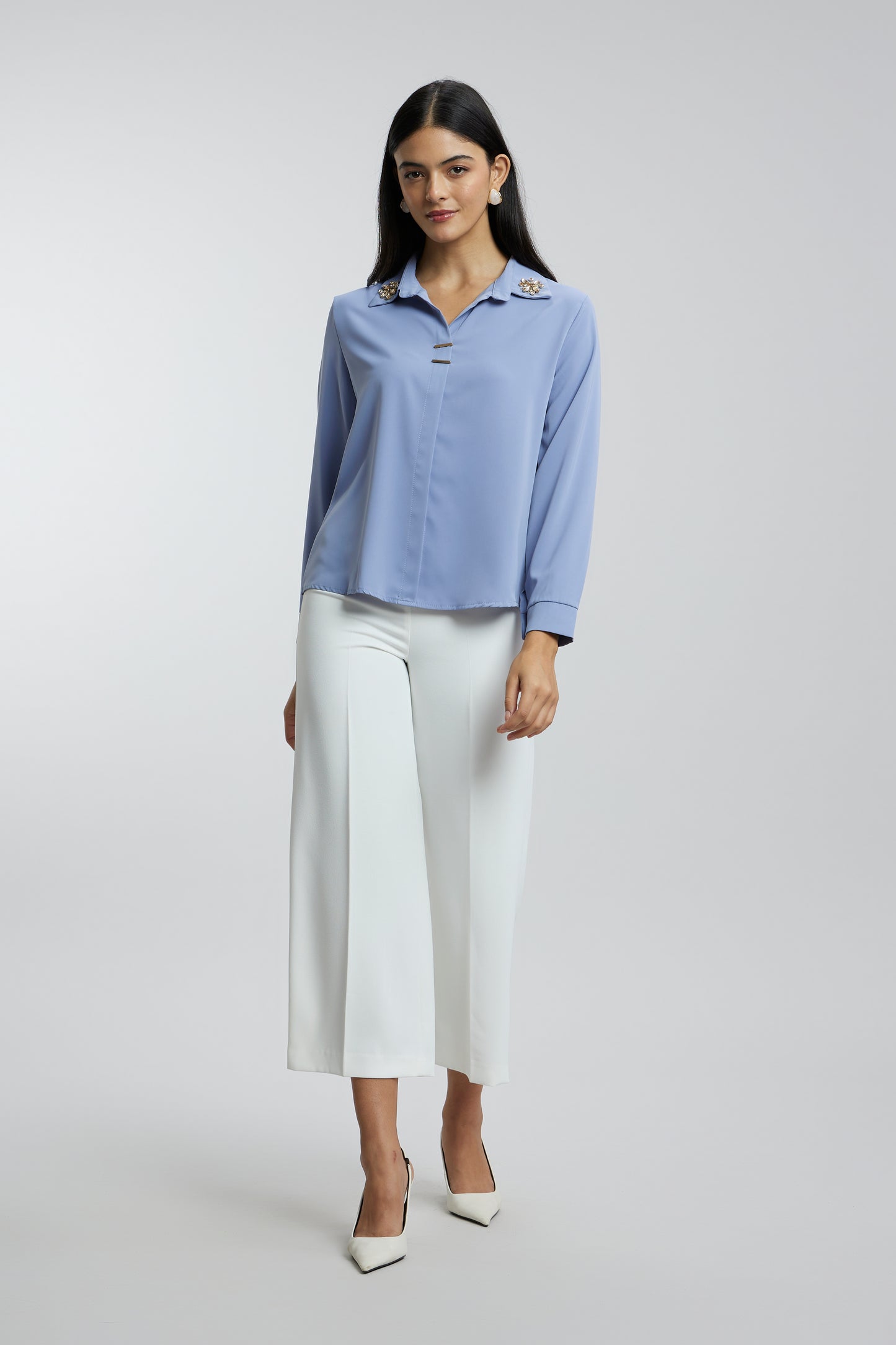 Coloured Embroidered Satin Shirt