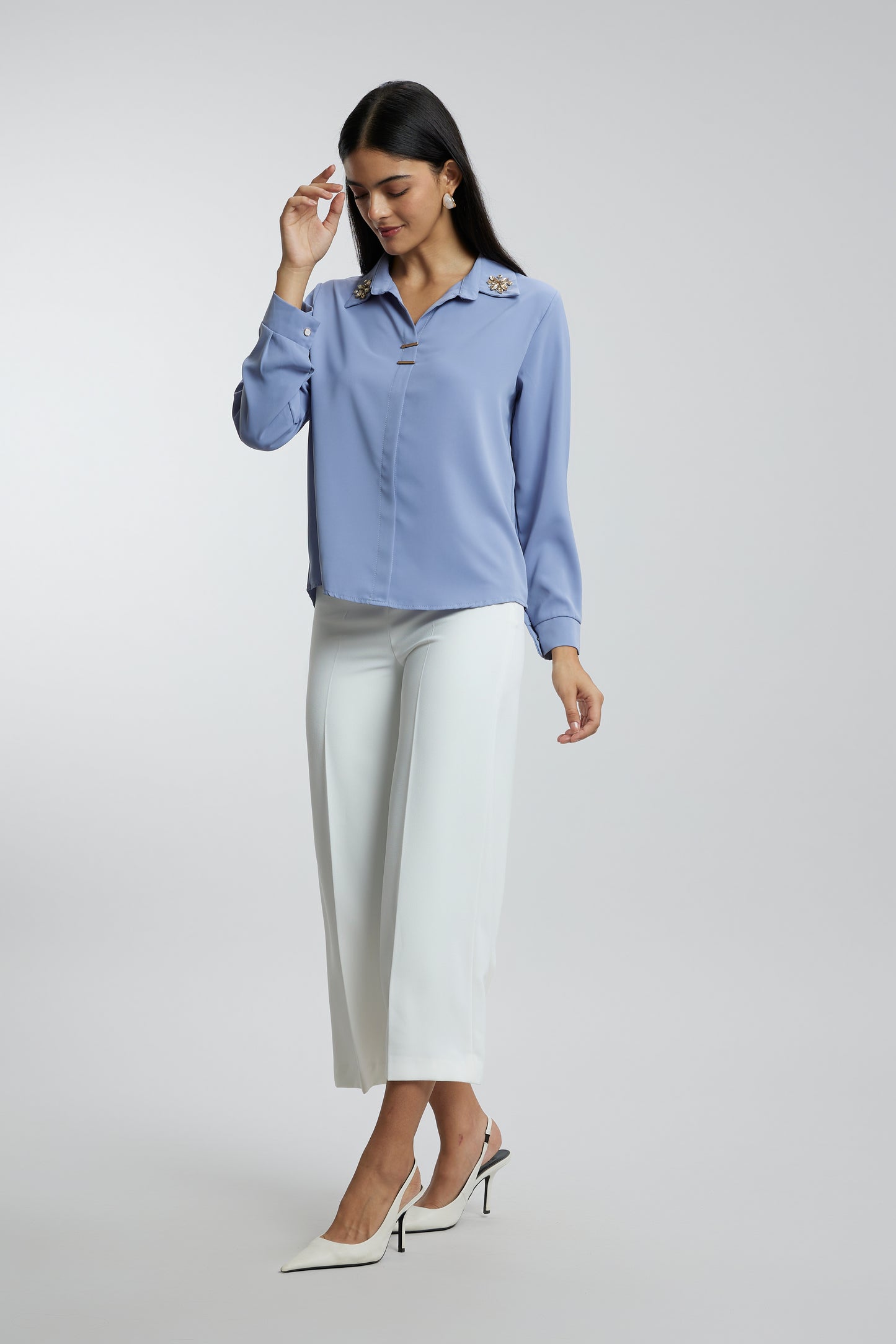Coloured Embroidered Satin Shirt
