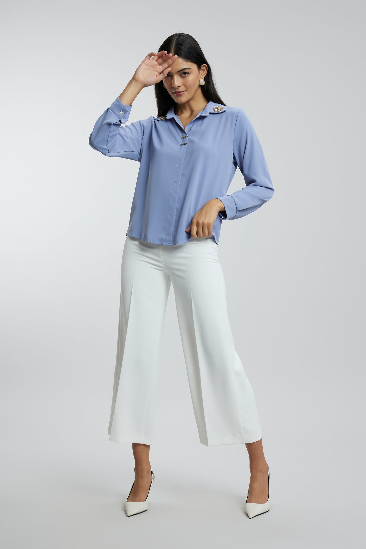 Coloured Embroidered Satin Shirt