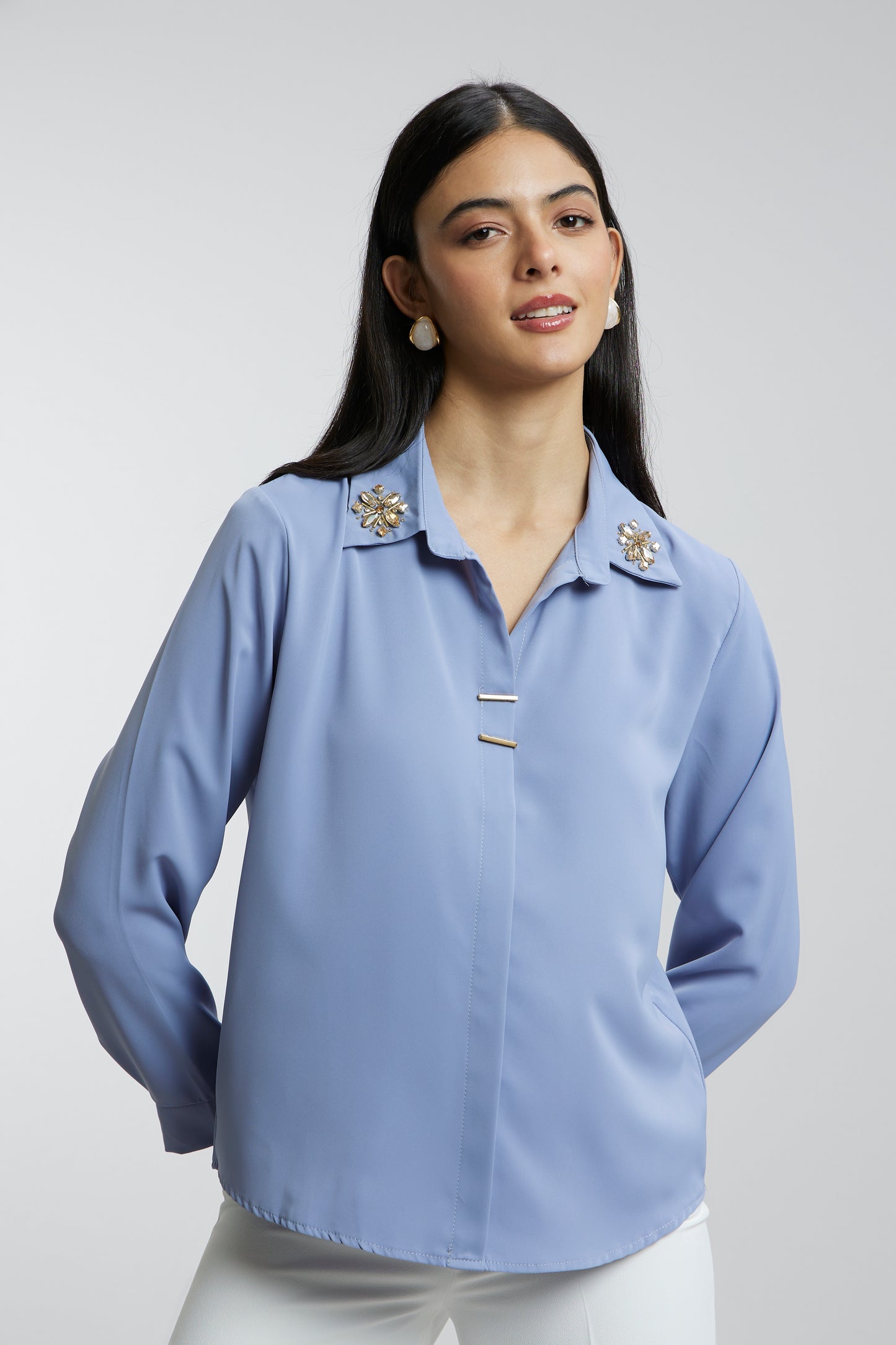 Coloured Embroidered Satin Shirt