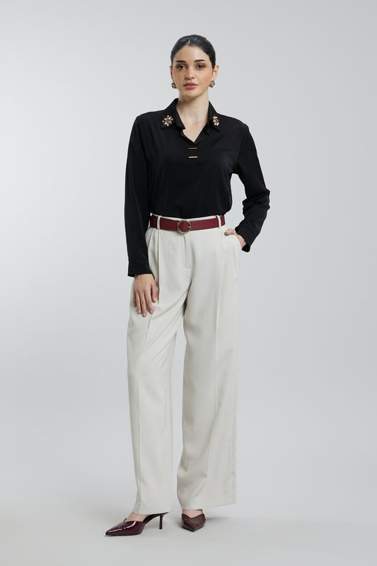 Coloured Embroidered Satin Shirt