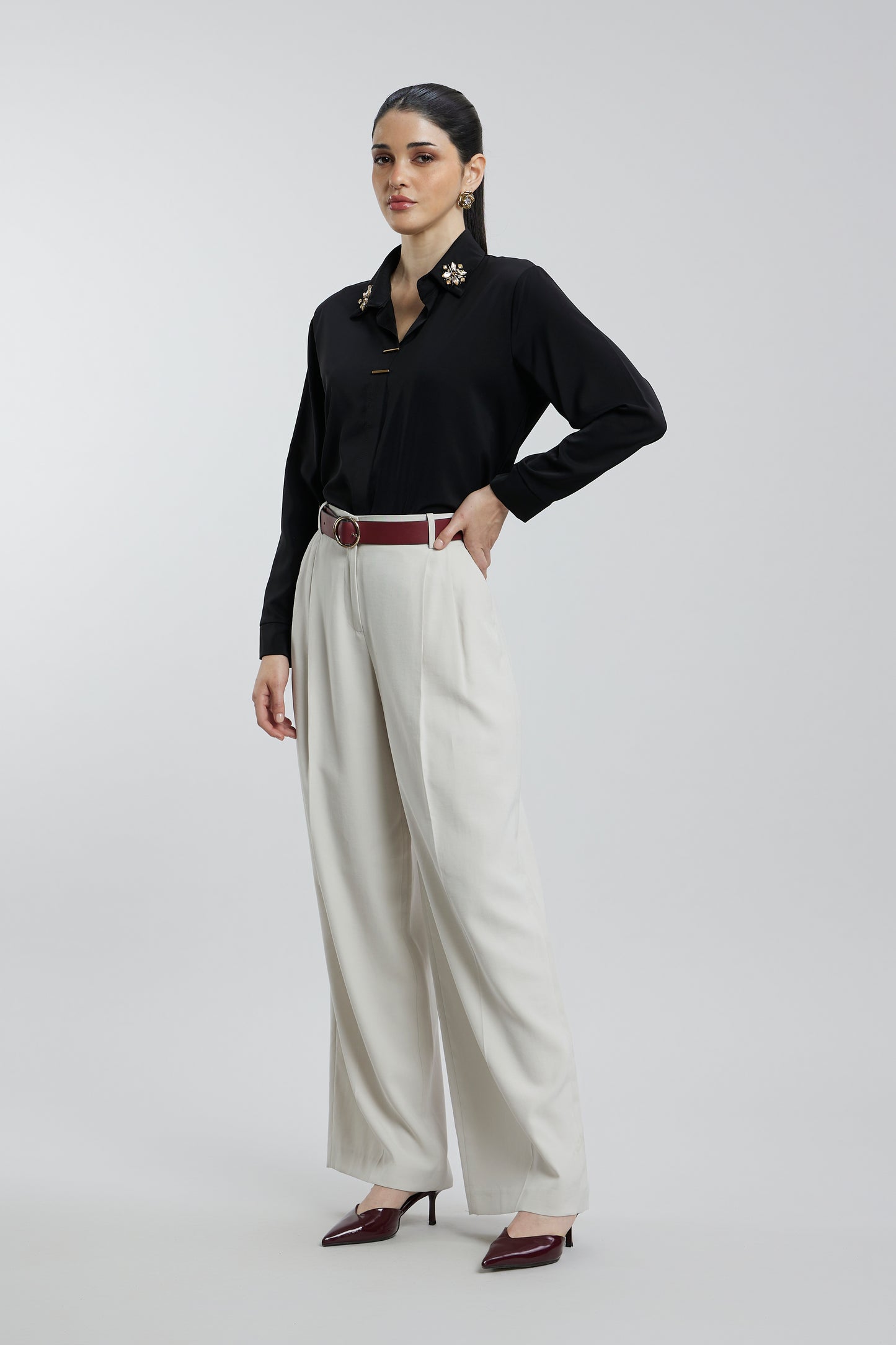 Coloured Embroidered Satin Shirt