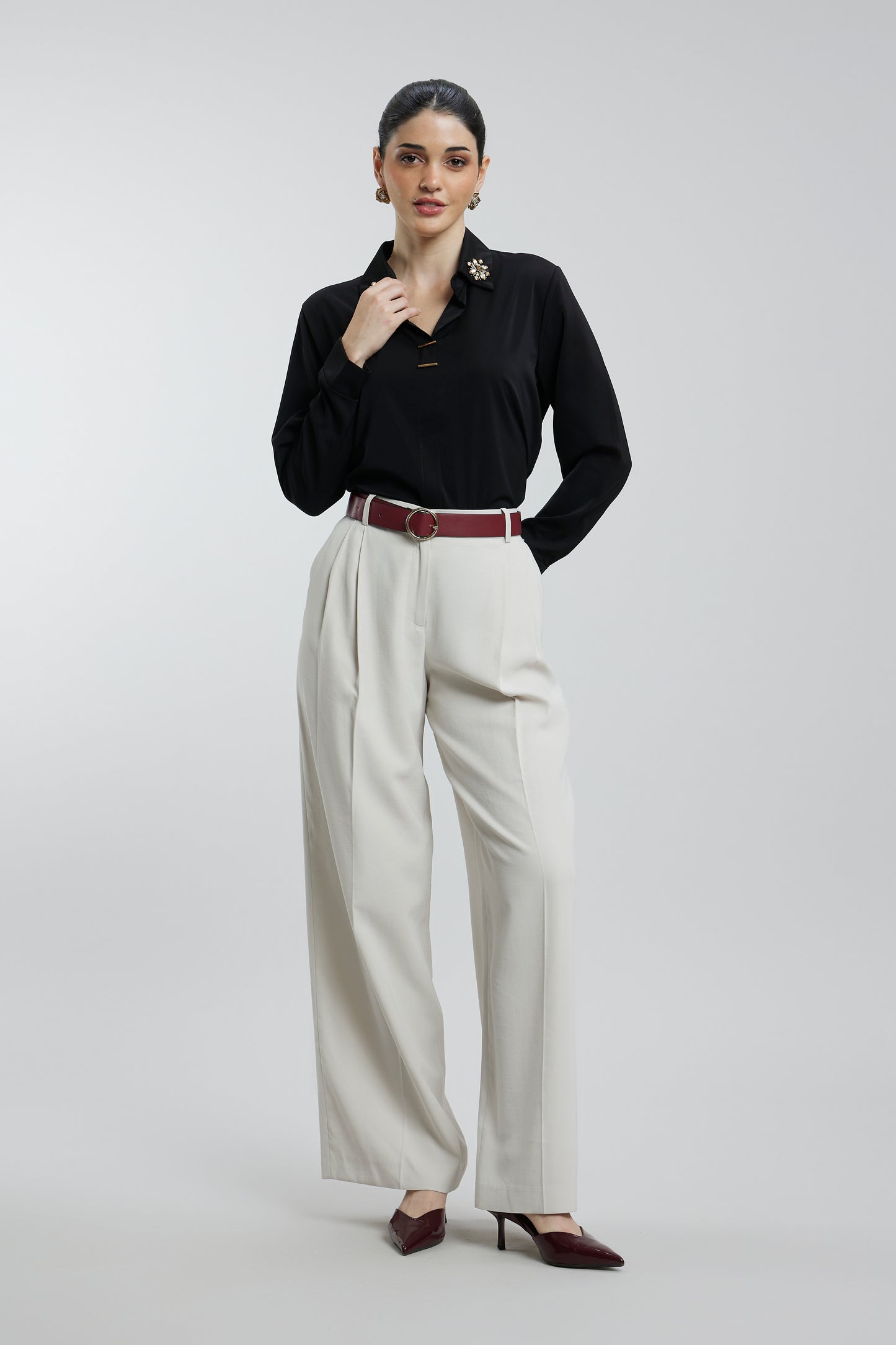 Coloured Embroidered Satin Shirt