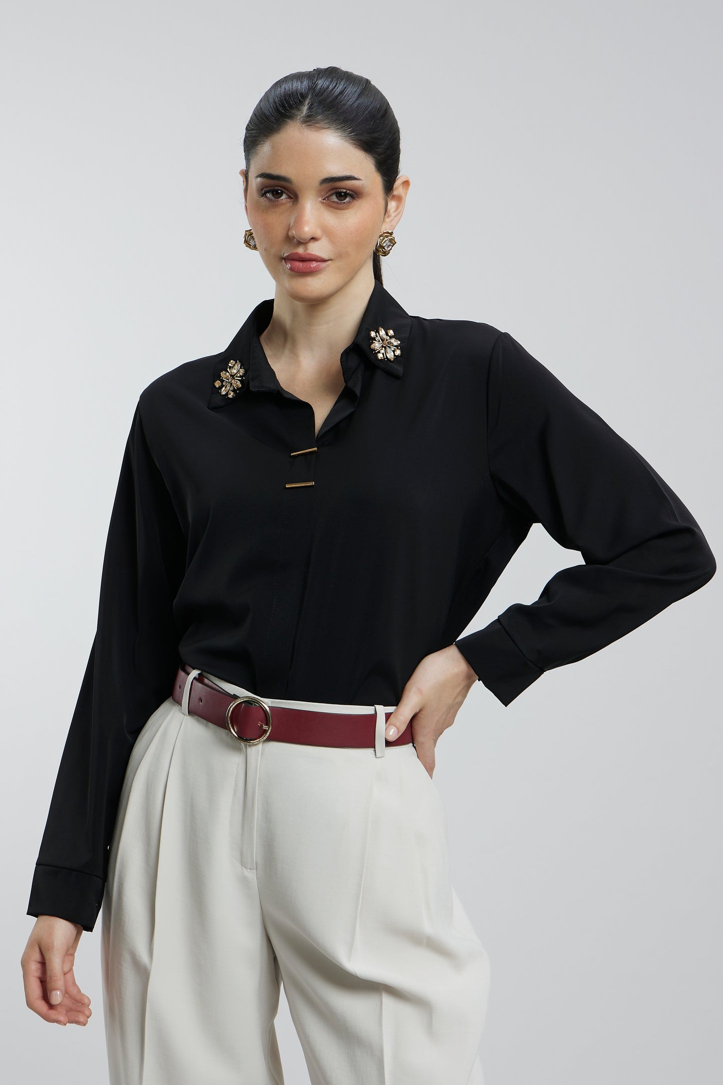 Coloured Embroidered Satin Shirt