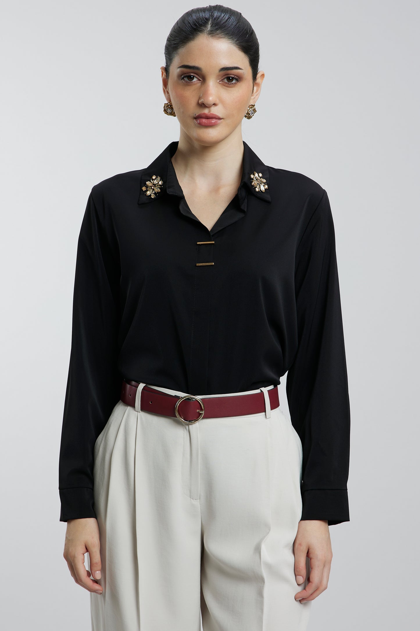 Coloured Embroidered Satin Shirt
