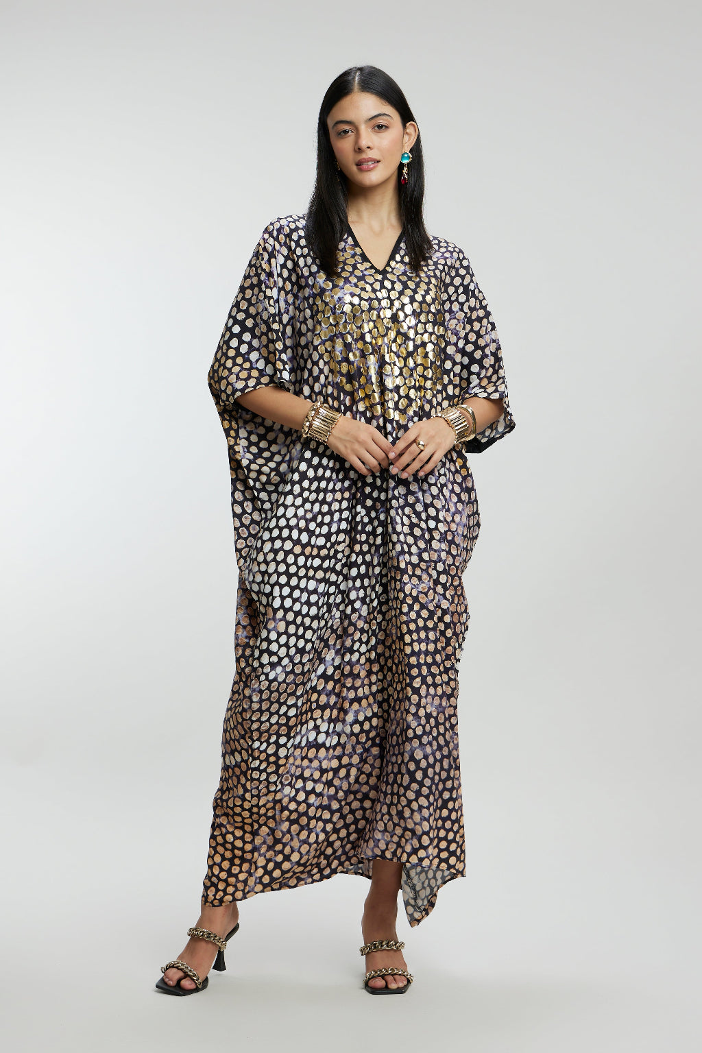 Gold Foil Small Dots Muslin Kaftan