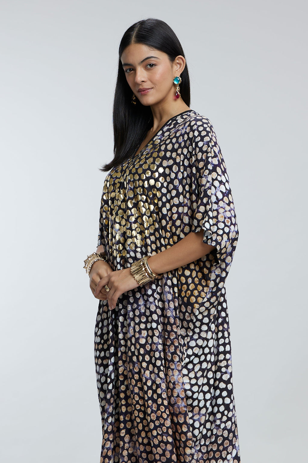 Gold Foil Small Dots Muslin Kaftan