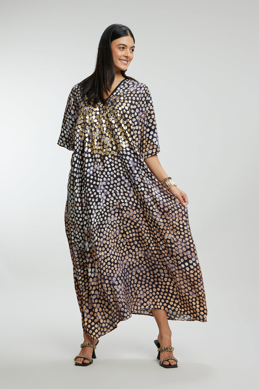 Gold Foil Small Dots Muslin Kaftan