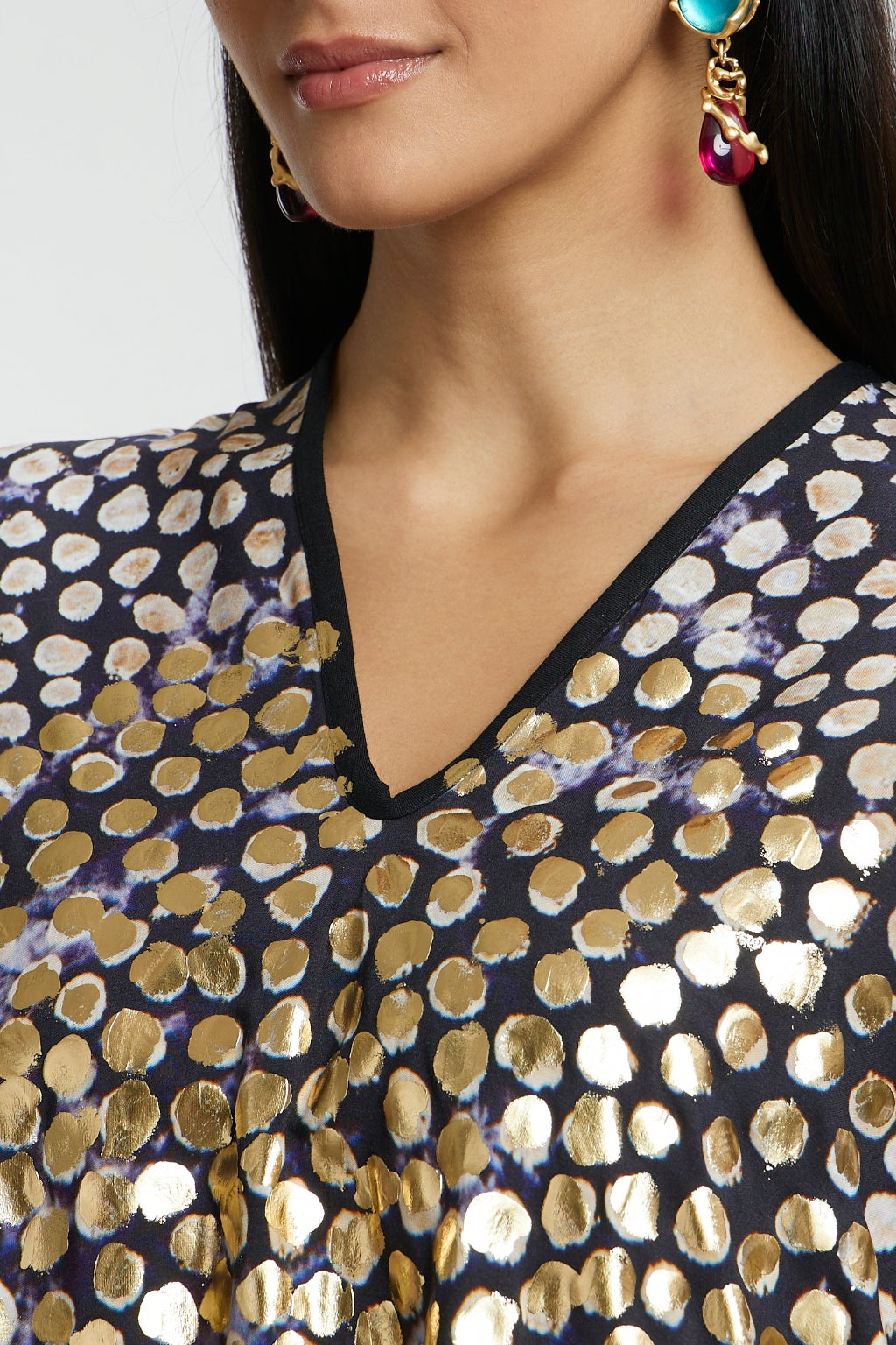 Gold Foil Small Dots Muslin Kaftan