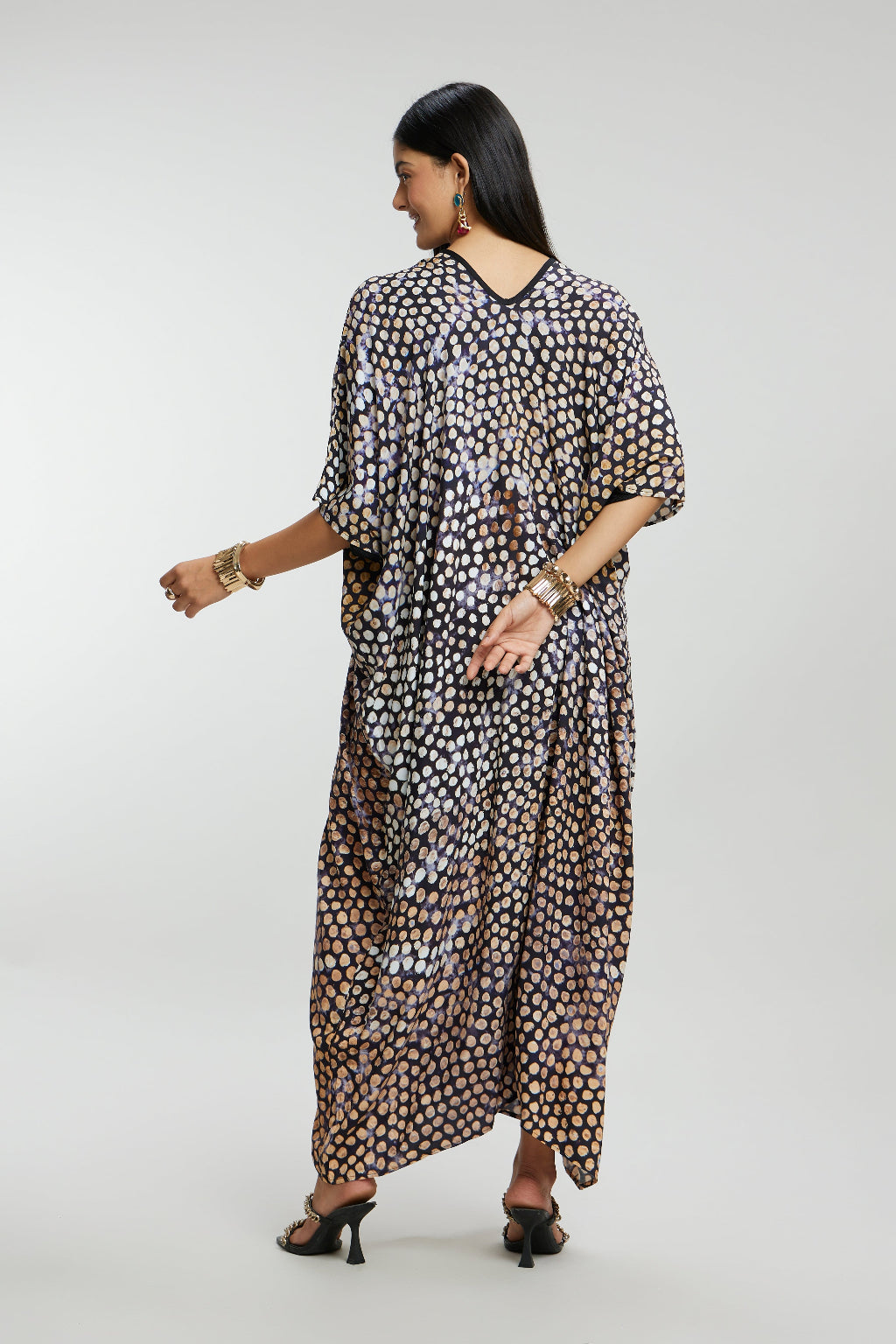 Gold Foil Small Dots Muslin Kaftan