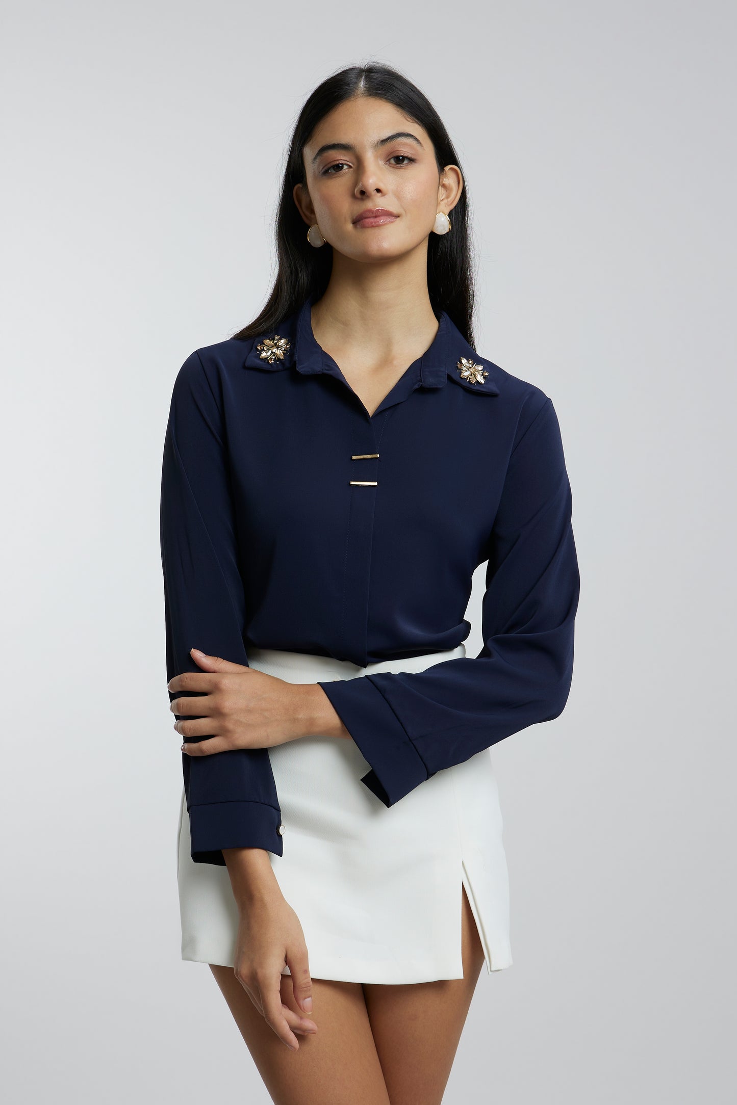 Coloured Embroidered Satin Shirt