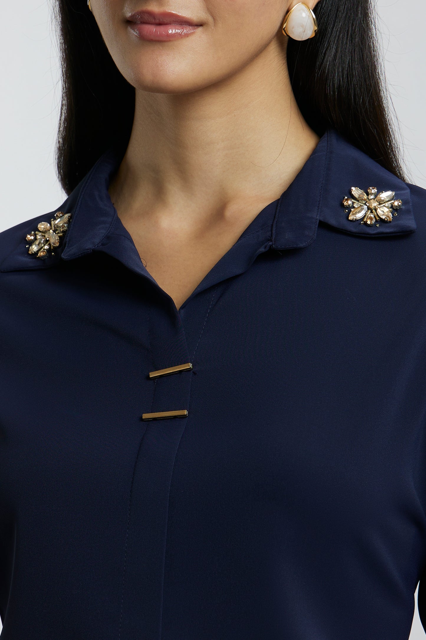 Coloured Embroidered Satin Shirt