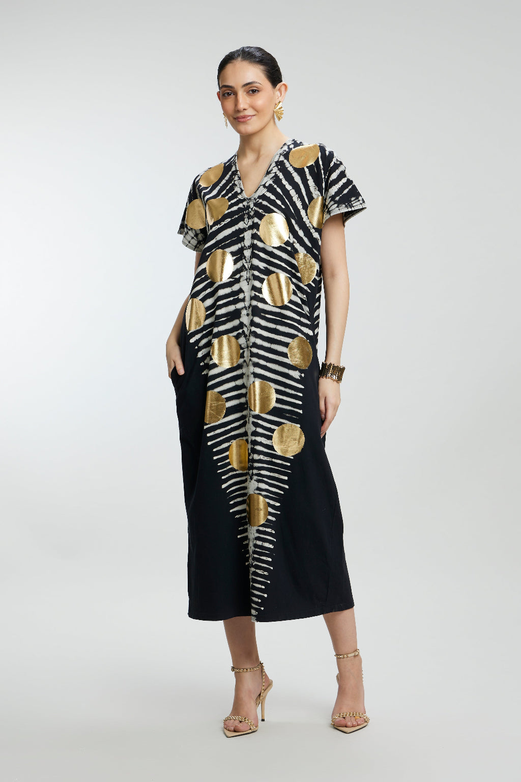 Gold Foil Big Dots Muslin Kaftan