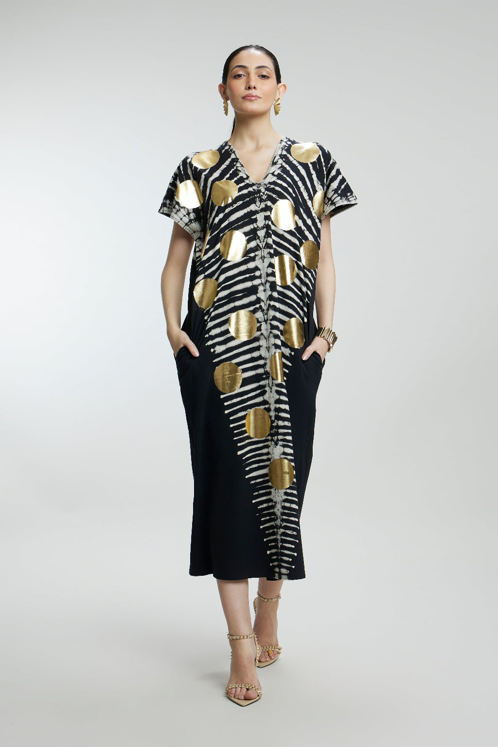 Gold Foil Big Dots Muslin Kaftan