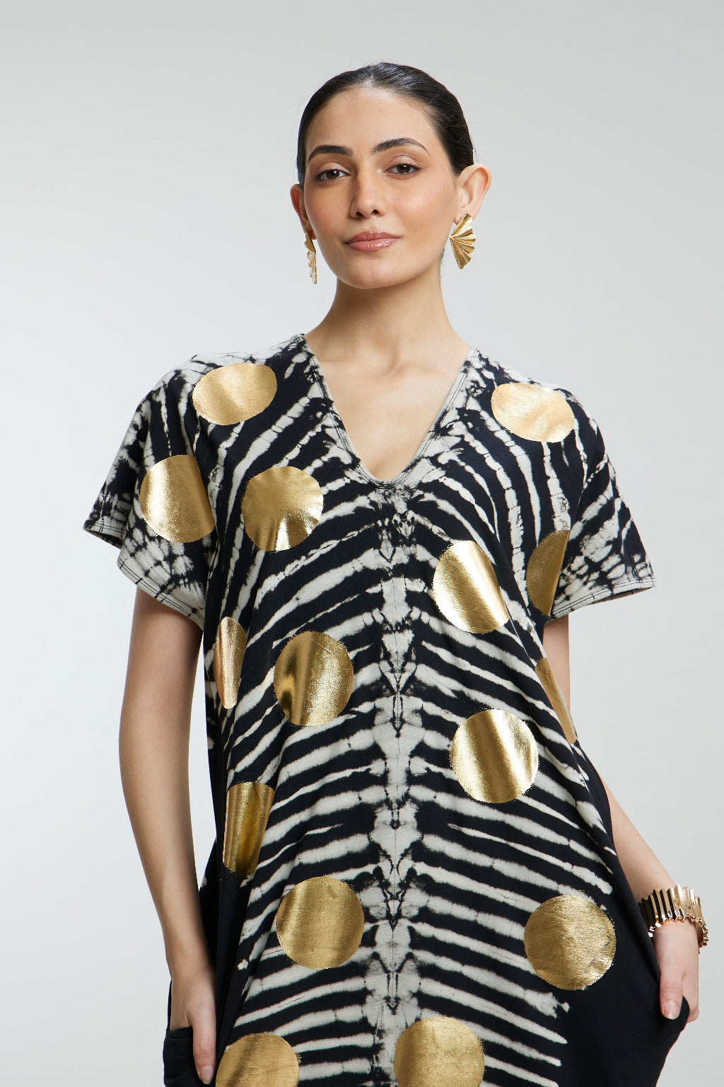 Gold Foil Big Dots Muslin Kaftan