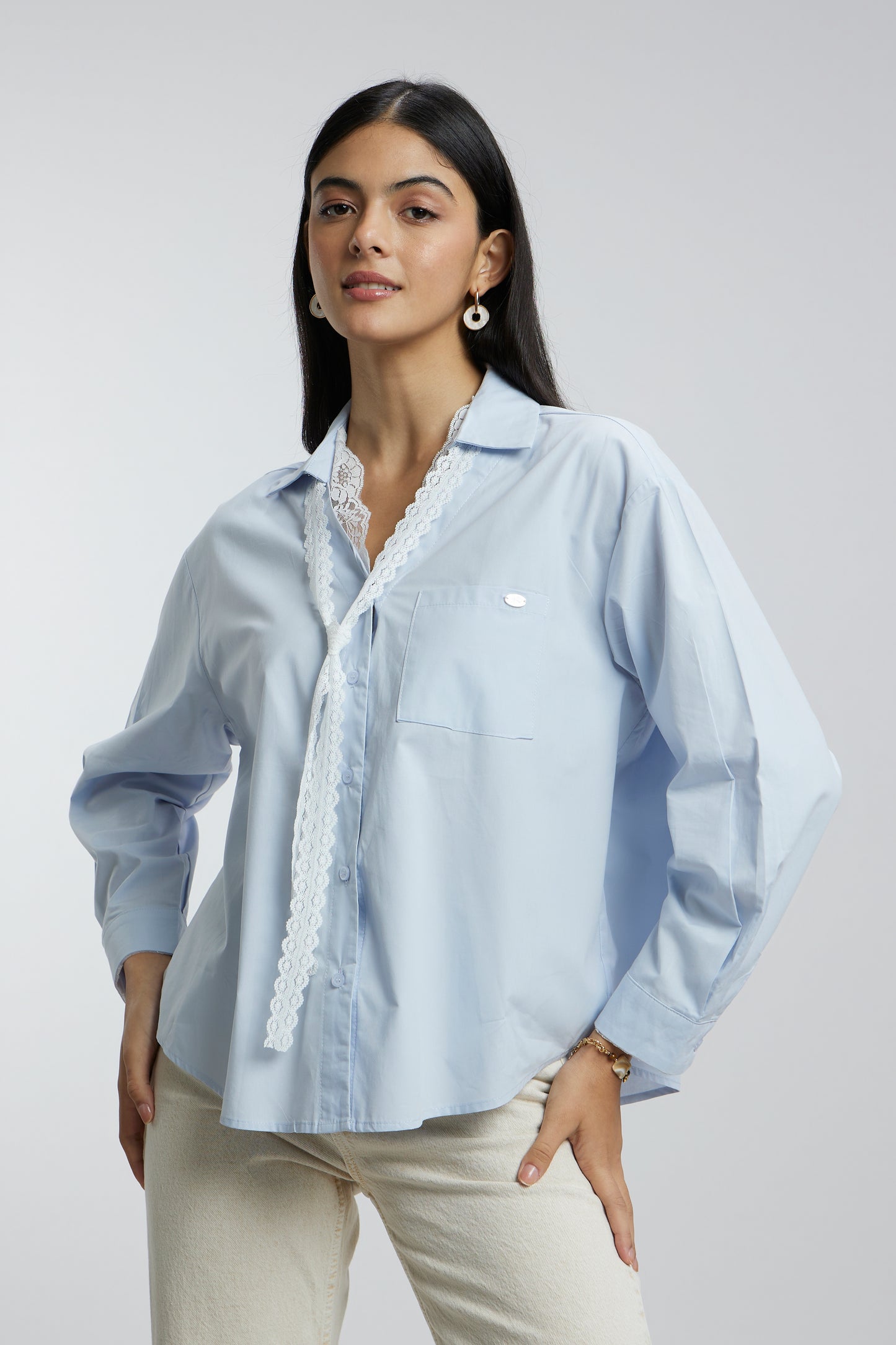 Shirt with Lace String Detail
