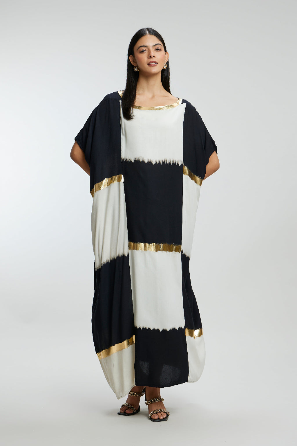 Gold Foil Lines Muslin Kaftan