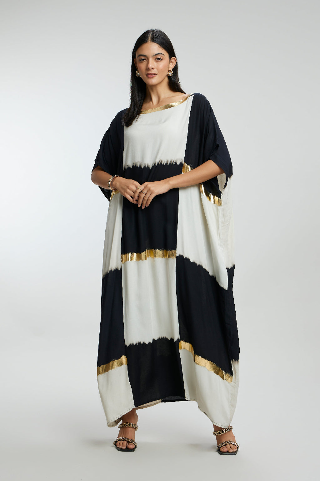 Gold Foil Lines Muslin Kaftan
