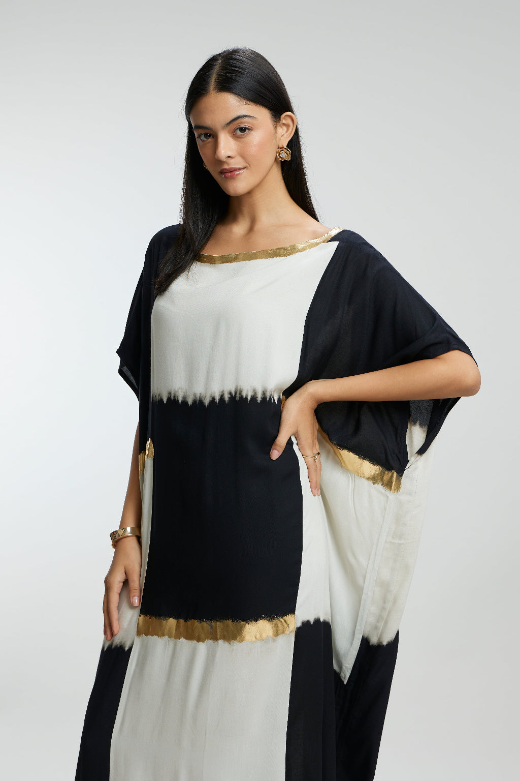 Gold Foil Lines Muslin Kaftan