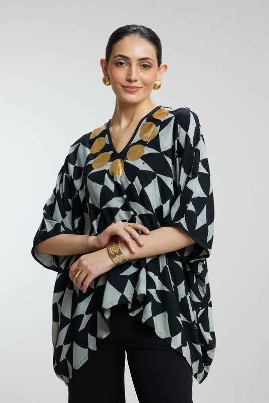 Diamond Pattern Short Muslin Kaftan