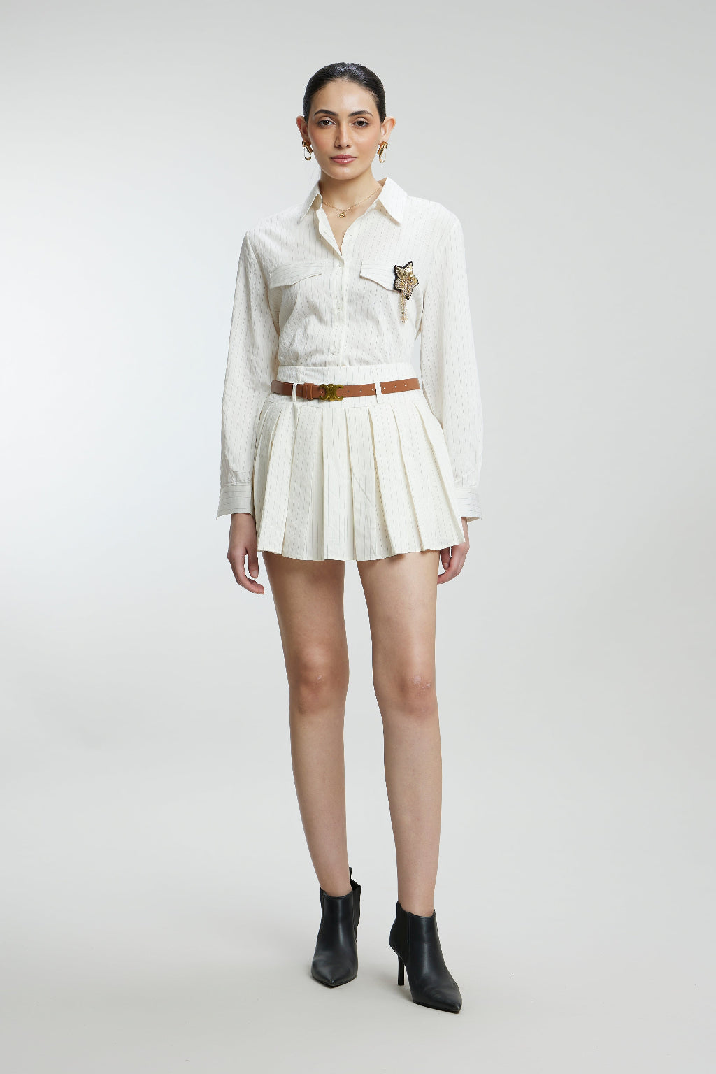 Co-ord Skirt Set with Detachable Brooch