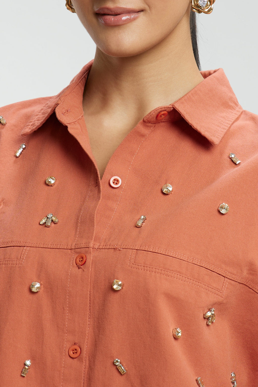 Oversized Stone Work Cotton Shirt