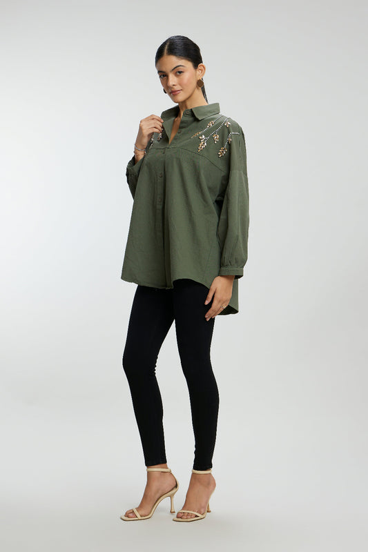 Stone Stem Work Oversized Shirt