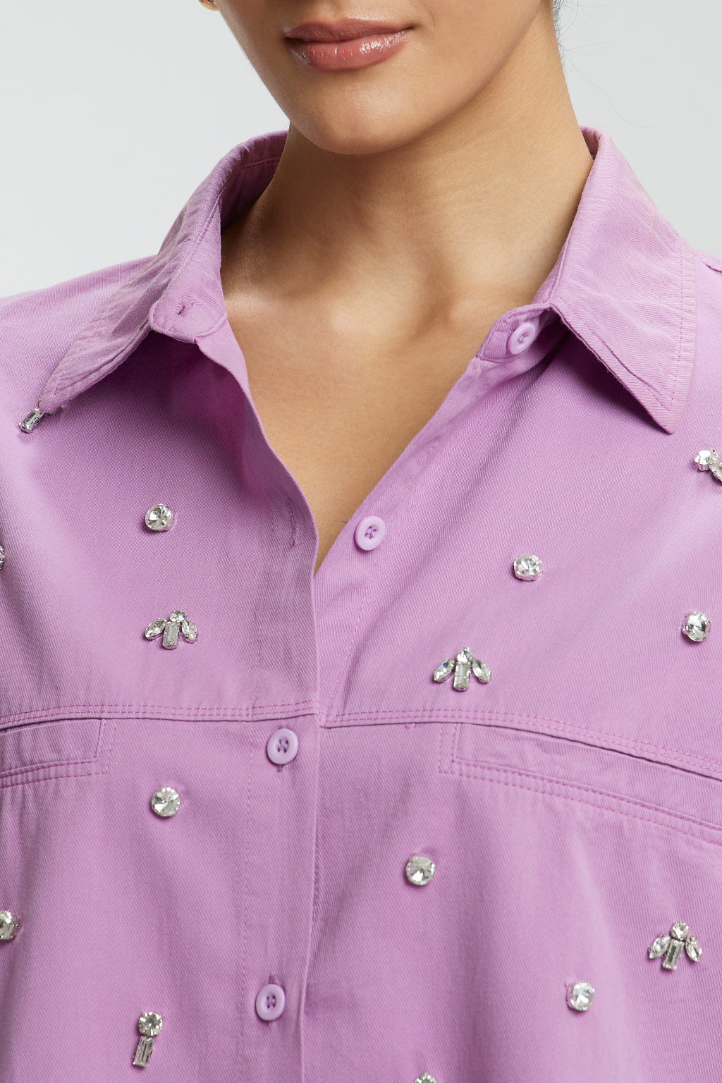 Oversized Stone Work Cotton Shirt