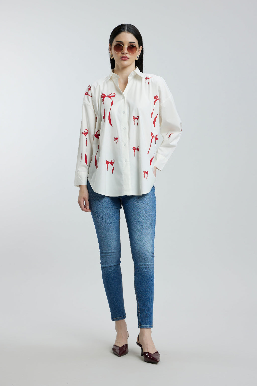 Oversized Red Bow Shirt