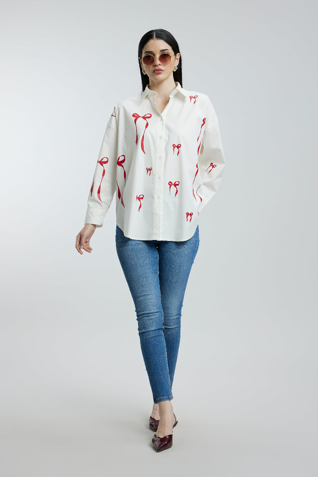 Oversized Red Bow Shirt