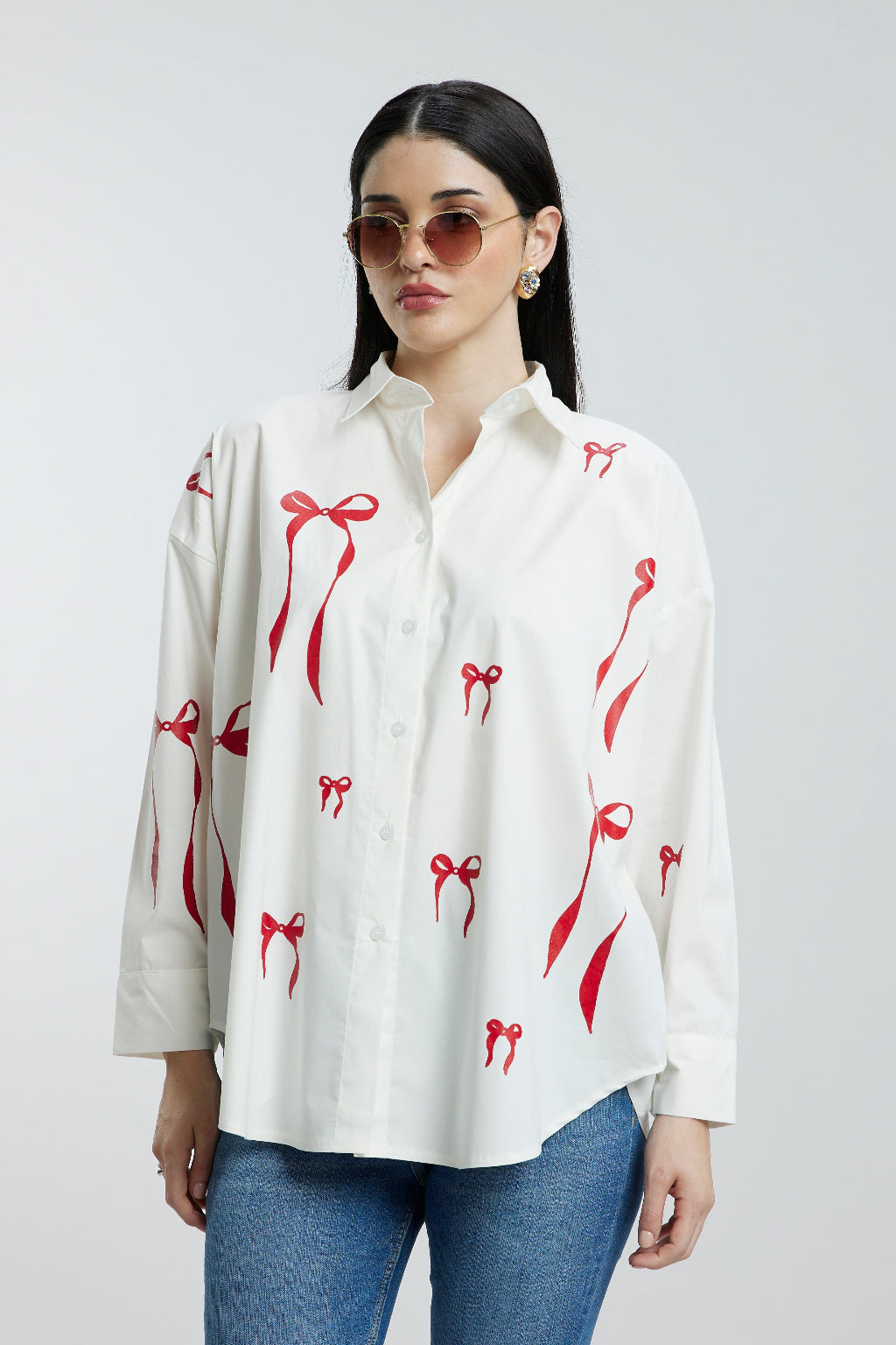 Oversized Red Bow Shirt