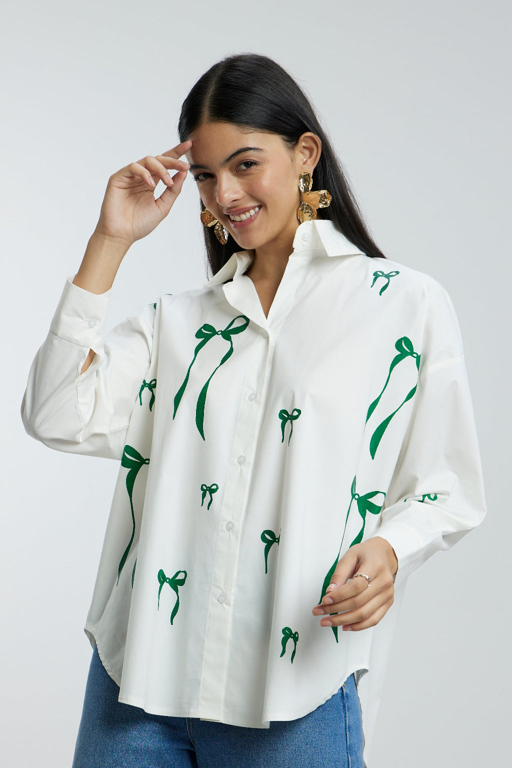 Oversized Green Bow Shirt